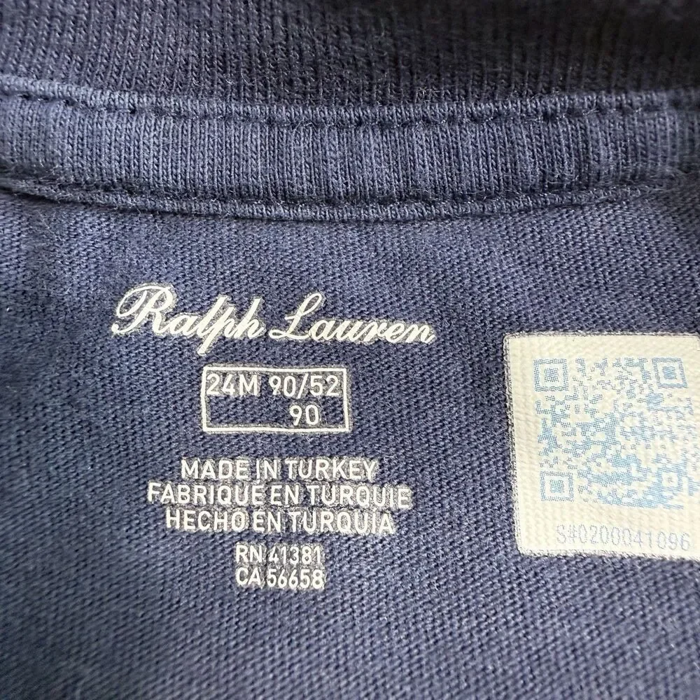 Ralph Lauren Polo Bear 24M Blue Short Sleeve Cotton Jersey Crew Neck Tee